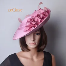 Новое поступление! Румяная розовая большая матовая сатиновая Вуалетка sinamay шляпа торжественное платье шляпа для свадебных гонок