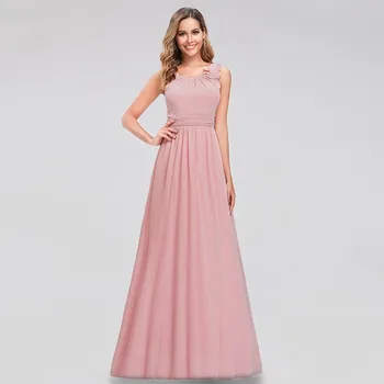 

Robe De Soiree Ever Pretty Pink Evening Dresses A-Line O-Neck Flower Chiffon Elegant Formal Party Gowns Abiye Gece Elbisesi 2020