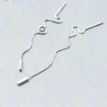 Новинка реальные. 925-Стерлинговое серебро Прямоугольник threader серьги болтающиеся длинные геометрические ювелирные изделия GTLE738