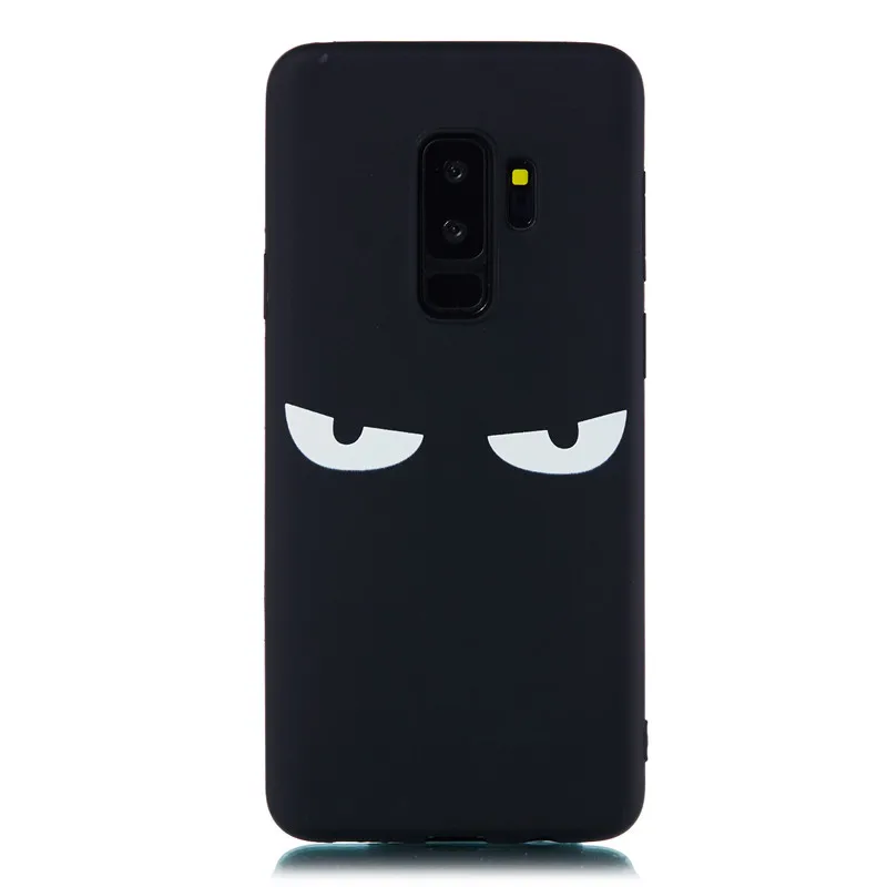 

Black TPU Cover For Samsung Galaxy S9 Plus Case Coloured drawing Relief Mobile Phone Cases Cat Eyes