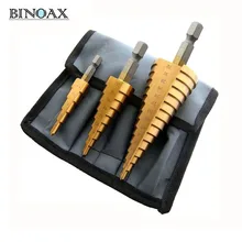 3Pcs Metric Spiral Flute Step HSS Steel 4241 Cone Titanium Coated Drill Bits Tool Set Hole Cutter 4-12/ 20/ 32mm + Pouch