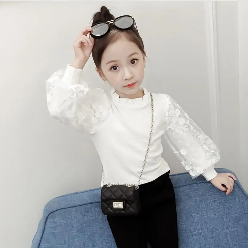 

2019 Autumn Cotton Baby Toddler Teenager Girls Blouse White Lace Puff Long Sleeve Girl Shirt Kids Tops Children's Clothes JW4153