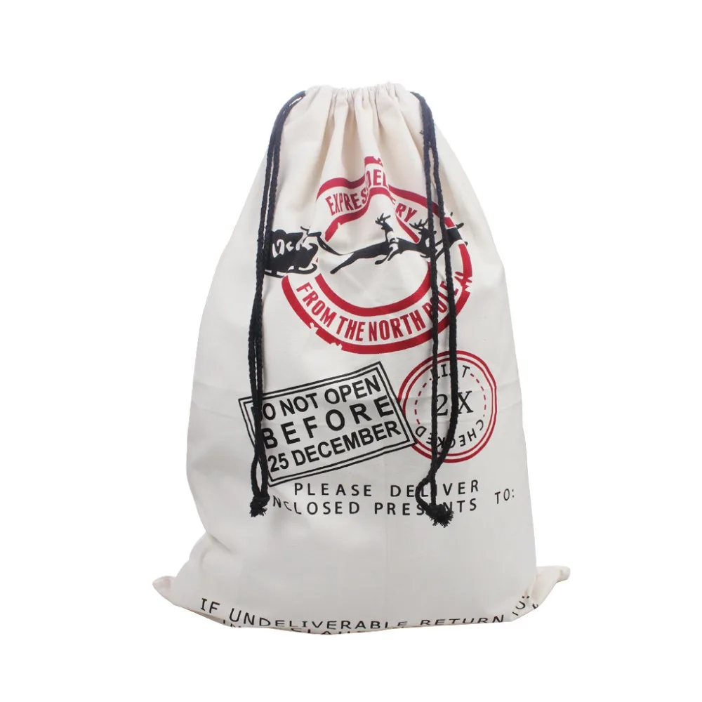 

Christmas Presents Bag Kid's Gift Bag Cotton Canvas Storage Reindeer Drawstring Bag For Packing DIY Gift