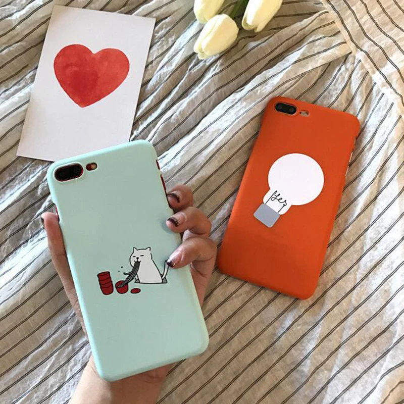 

2018 New Anti-knock Case for Iphone X 6 S 6s 6plus 7 7plus 8plus 8 Plus Lovely Cartoon for Cat Light PC Hard Phone Cover Fundas