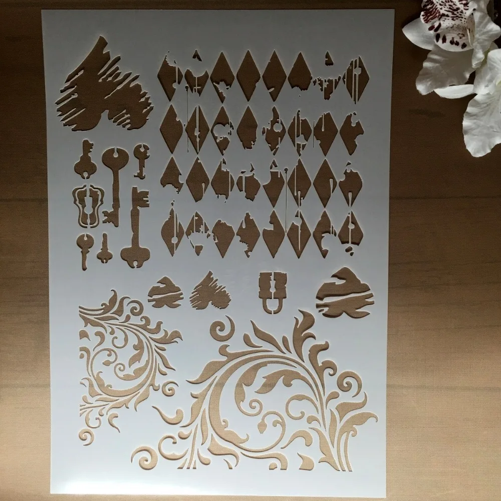 

Vintage Key Clock DIY Craft Layering Stencil Wall Painting Scrapbooking Stamping Embossing Album Decor Paper Card Template F5116