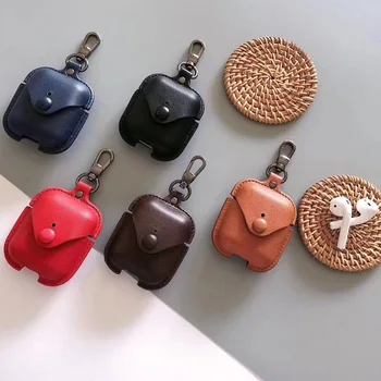 

Leather Cover Change Purse Style Hasp Button Lock Out Flip-Open Airpods Case Include Anti-lost Chain Easy Carrying Along With