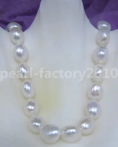 

baroque 18" AAA 14X12 MM SOUTH SEA NATURAL White PEARL NECKLACE 14KGOLDCLASP