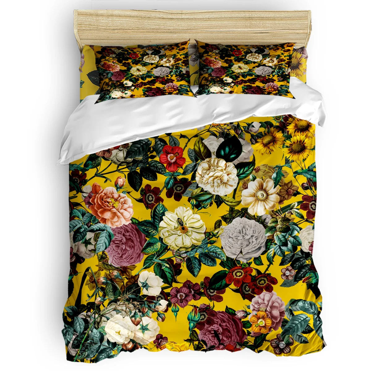 

Yellow Elegant Rose Floral Duvet Cover Set Retro Rose Flower Collection of 3/4pcs Bedding Set Bed Sheet Pillowcases Cover Set
