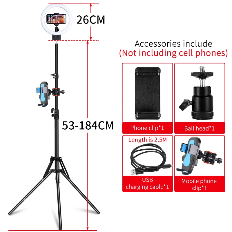 " светодиодный кольцевой светильник 80 светодиодный s 3200-5600K кольцевой светильник для селфи фотографический светильник ing с Штативом Держатель для телефона usb-разъем для фотостудии - Цвет: Черный