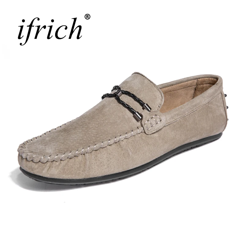 

Men Loafer Designer Shoes Comfortable Male Cow Suede Leather Slip on Khaki Black Man Flat Casual Footwear