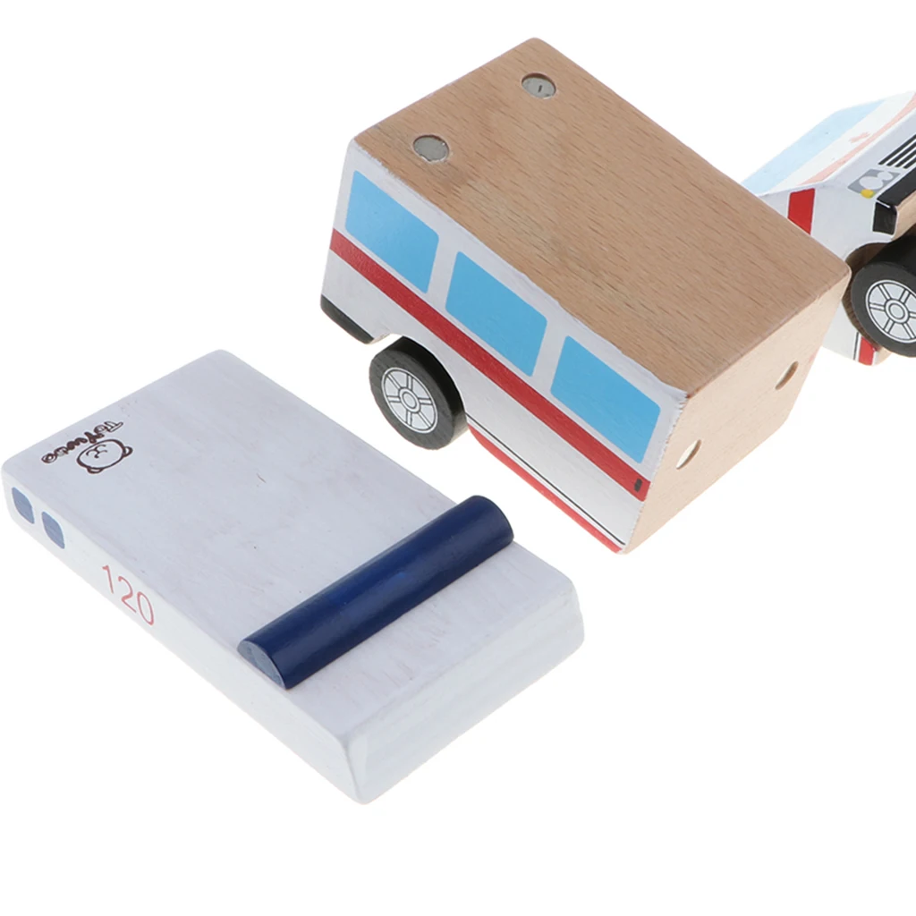 Handmade Wooden Toy Truck Natural Wood Car Model Ambulance Kids Toys