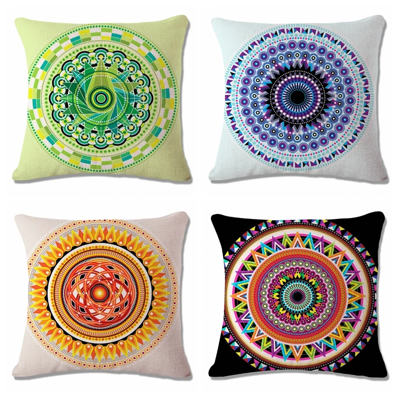 Traditional Creative Circle Cushion Cover Print Linen Affection Sofa