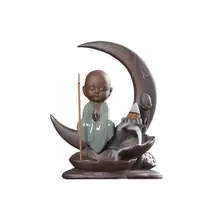 Луна Форма с маленький монах курильница для благовоний горелка ремесла дым водопад ладан держатель ароматерапия держатель для стакана Декор