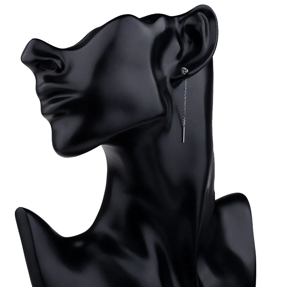 Mythic Age Real 925 Sterling Silver Vintage Hemp Rope Ball Ear Line Wire Drop Earrings Jewelry Gift for Woman Girl Fine Jewelry