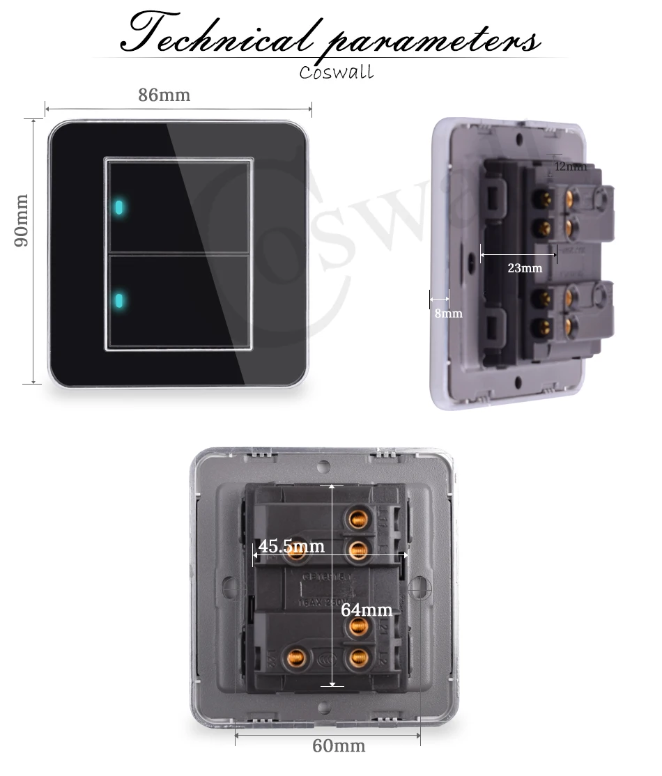 Coswall, Новое поступление, 2 банды, 2 способа случайного нажатия, вкл/выкл, настенный светильник, переключатель, светодиодный индикатор, акриловая кристальная панель