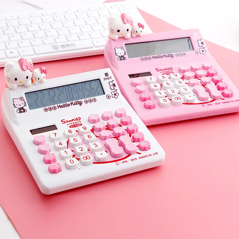 Cute Cartoon 3D Pink Hello Kitty Desktop Solar Dual Power Calculator 12