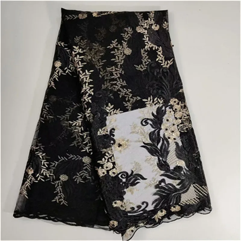 

2019 Latest French Nigerian Laces Fabrics High Quality Tulle African beads Laces Fabric Wedding African French Tulle Lace Black