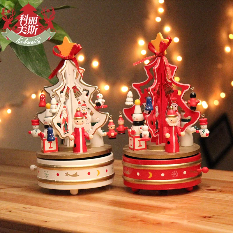 10.5*21cm size Rotating music box Christmas gift wool christmas tree
