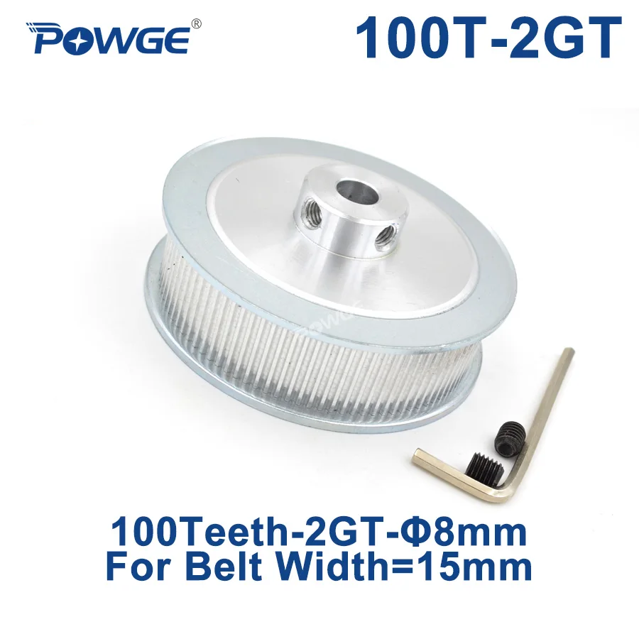 

POWGE Arc GT 100 Teeth 2GT Synchronous Pulley Bore 8mm for width 15mm GT2 Timing Belt Small Backlash Wheel Gear 100Teeth 100T