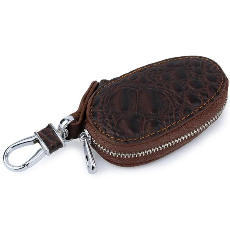 

Men Leather Car Key Wallets Oval Crocodile pattern Key Holder Housekeeper Keys Organizer Key chain Covers Zipper Key Case Bag