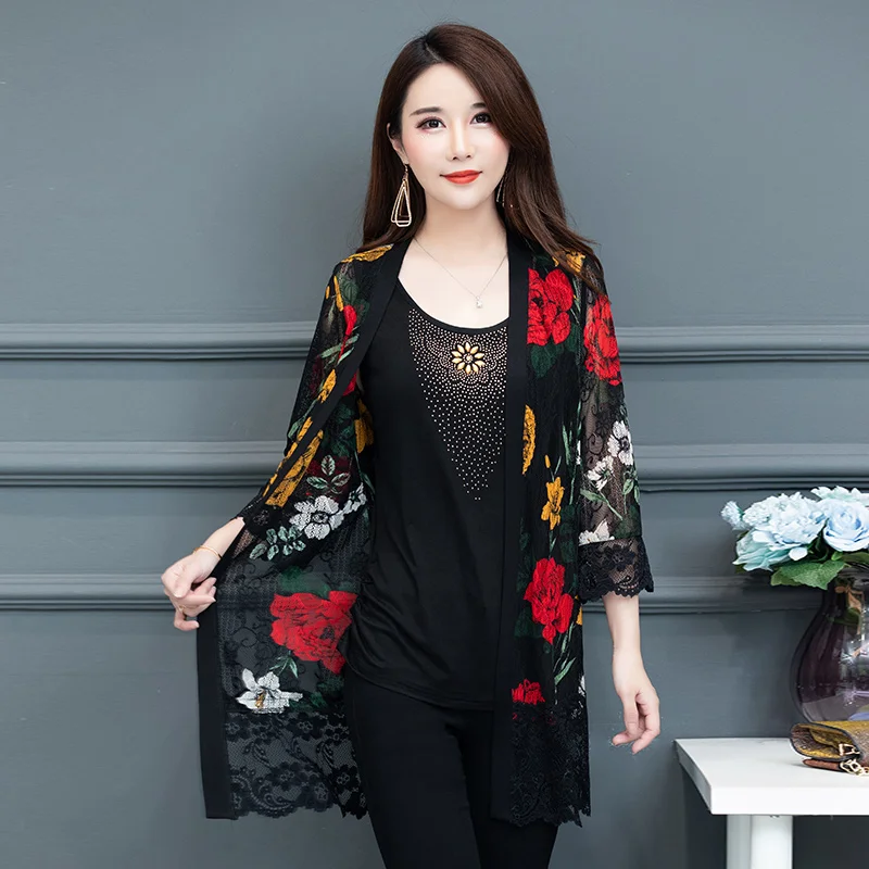 Best  new Spring and summer woman silk cloud jacket woman nine-point sleeve baseball uniform women's prin