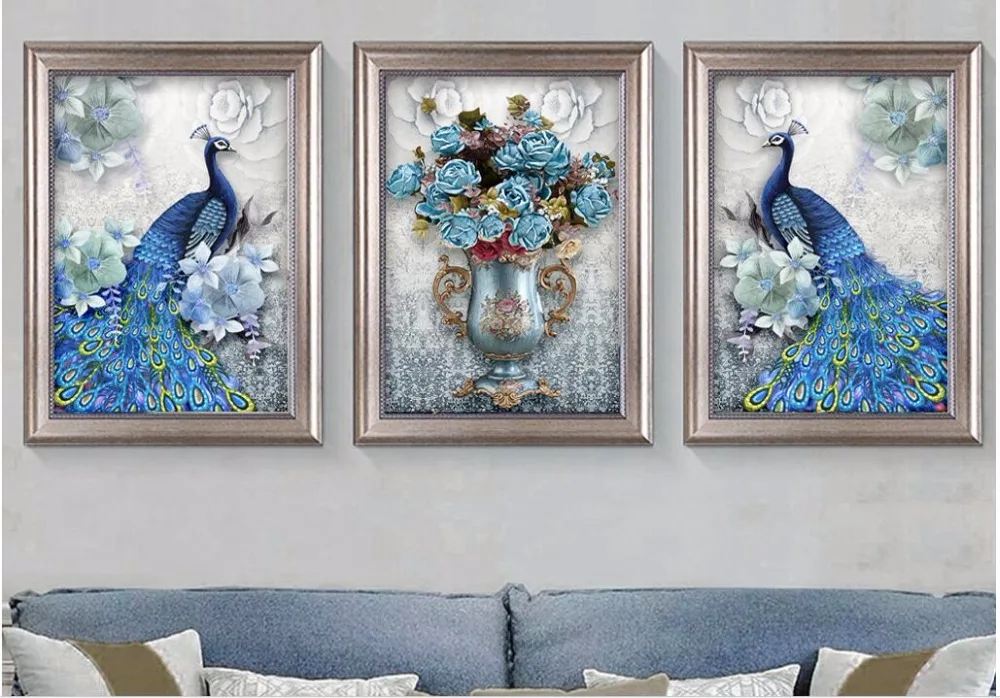 European style spray peacock modern simple frameless painting