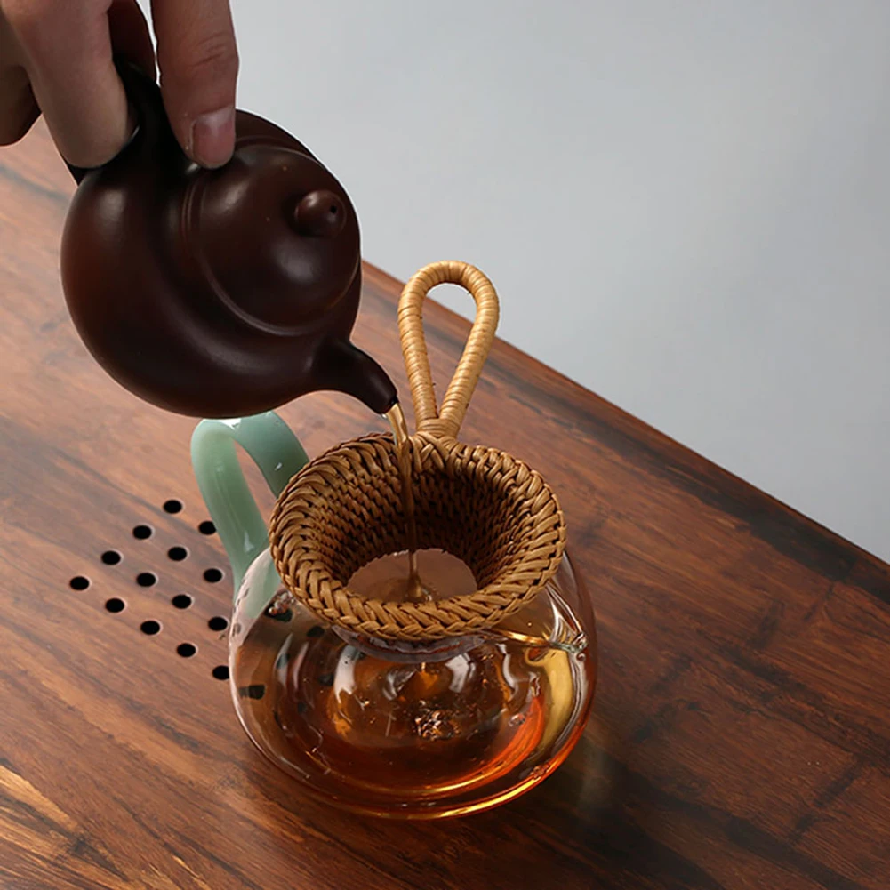 Натуральный ручной работы бамбуковый Чайный фильтр с длинной ручкой из ротанга чайный лист сито Чайный фильтр Чайная церемония аксессуары