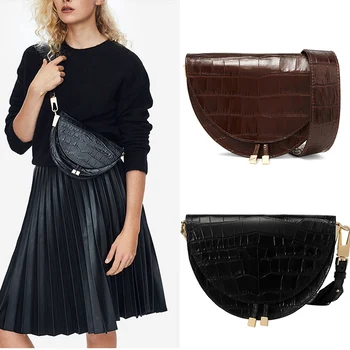 

Stunning Saddle Bag Crocodile Pu Leather Messenger Bag Round Alligator Handbag Women Half Moon Bag 2019 New Ins Fashion Wholesal