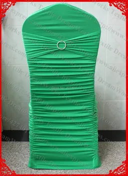 

NO.30 Green Ruffled Lycra/Spandex Chair Covers With Lycra Band And One Row Diamond Buckle&Pin For Wedding Banquet Decoration