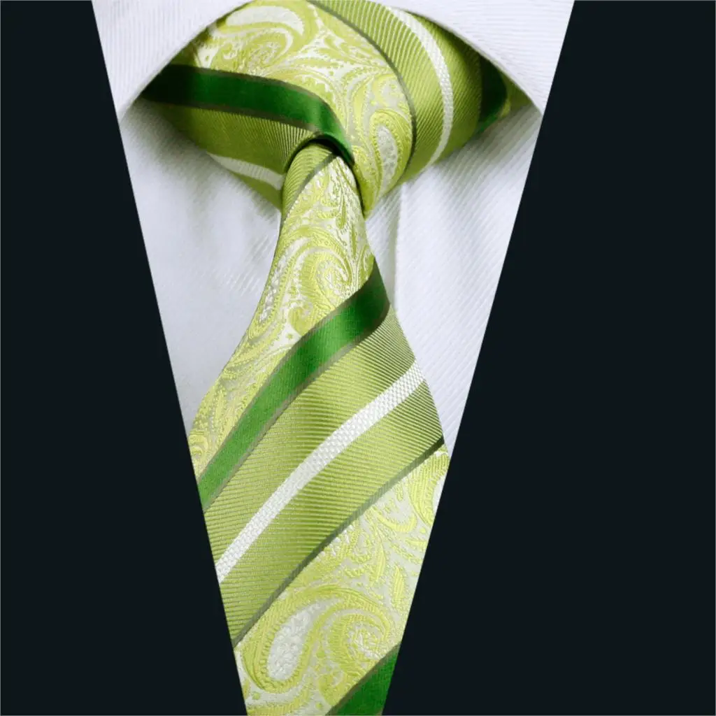 DH 452 Mens Silk Tie Green Stripe NeckTie Silk Jacquard Ties For Men