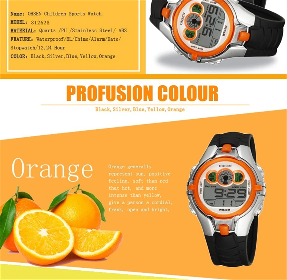 OHSEN Boys Kids Children Quartz Sport Watch Alarm Date Chronograph Watches LED Back Light Waterproof Wristwatch Student Clock (24)