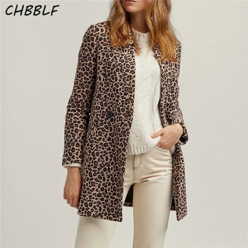 Женский Длинный блейзер с леопардовым принтом CHBBLF Повседневная Верхняя одежда