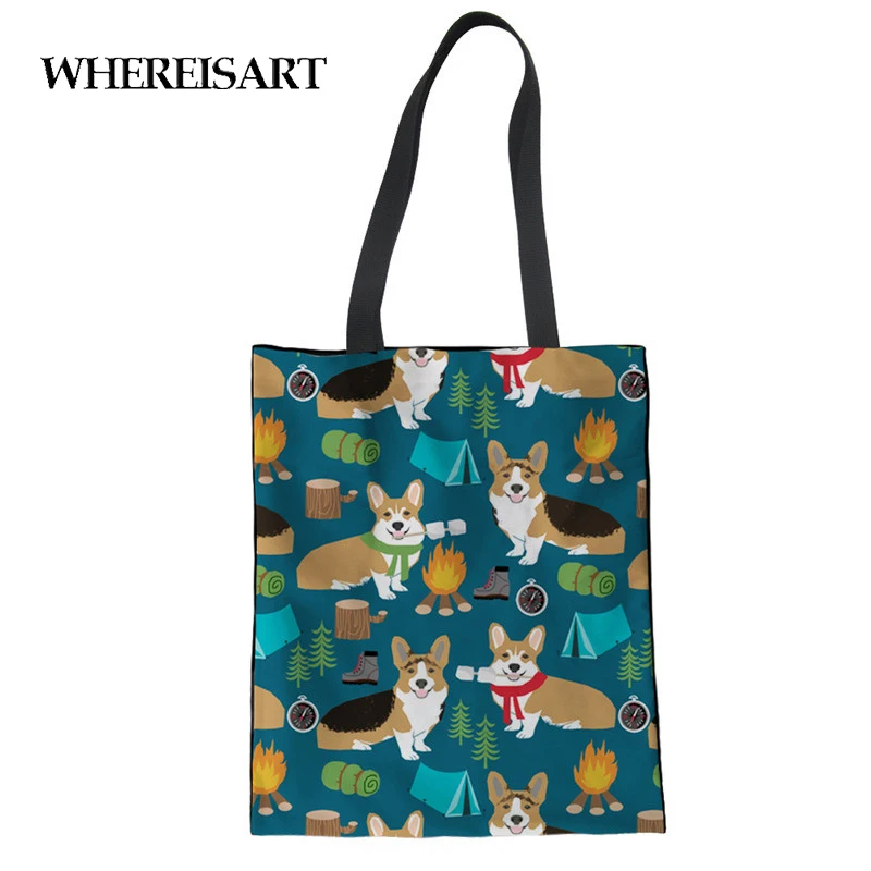 WHEREISART Новинка коргис печать Складная портативная сумка для покупок большая емкость милые женские сумки для хранения сумки Прямая поставка