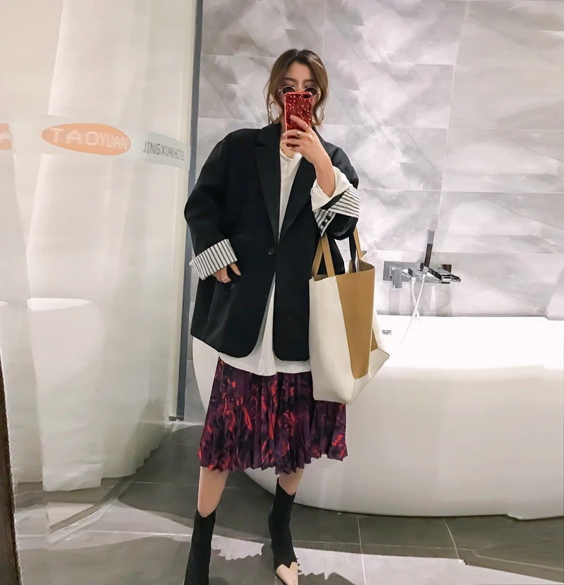 

2019 Spring Blazer Oversized Full Sleeves Regular Length Single Breasted Notched Collar Solid Office Lady Clothing