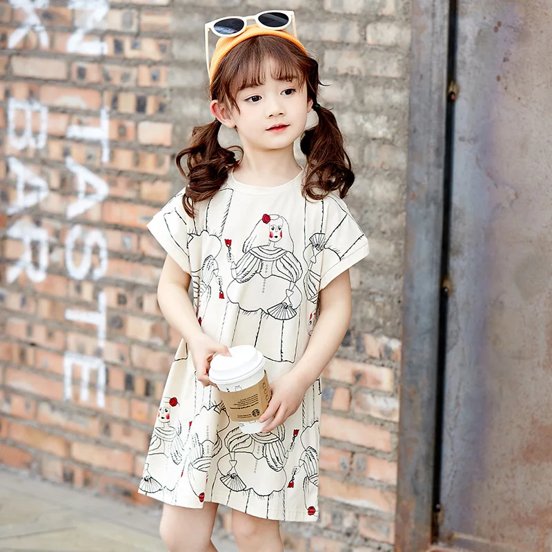 

2019 Baby Girls Dress for Summer Short Sleeve Children's Clothes Fashion Print High Quality Kid Dress One-piece Elegant Sweet