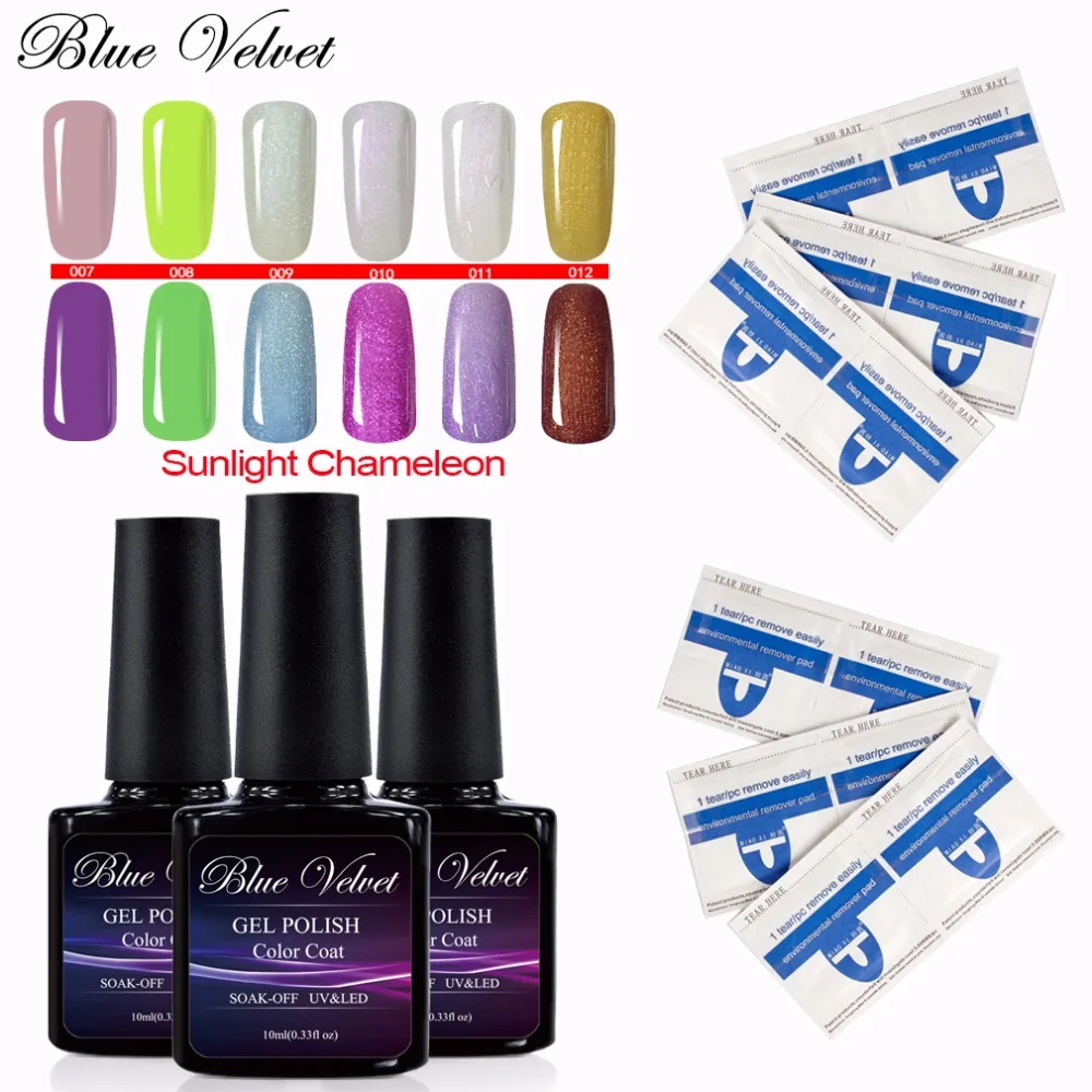 Blue Velvet 10ml Sunlight Color Change Gel Nail Polish With 10Pcs Nail