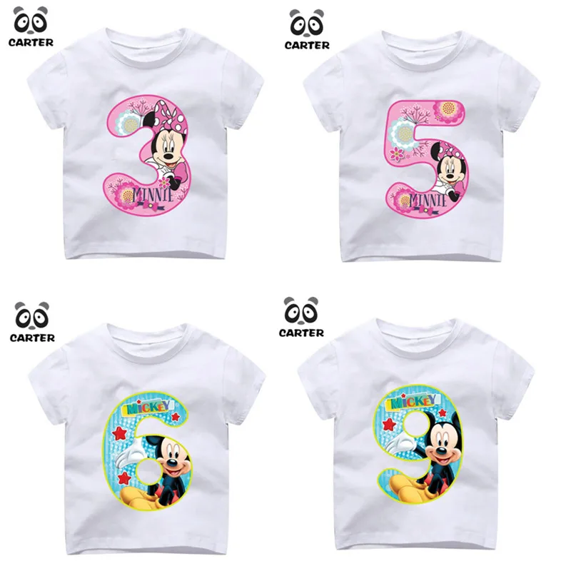 

Kid Happy Birthday Number 1~9th Cartoon Mouse Number Print T-shirts Boy and Girl Number Tshirt Baby Summer Top Children Clothes