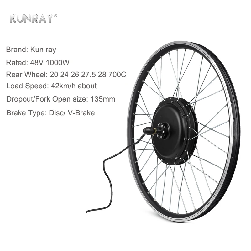 Discount Kunray 1000W 48V Electric Bicycles E-Bike 20 26 inch Rear Motor Wheel Conversion Kit Cycling Brushless Motor 30A KT LCD5 Display 2