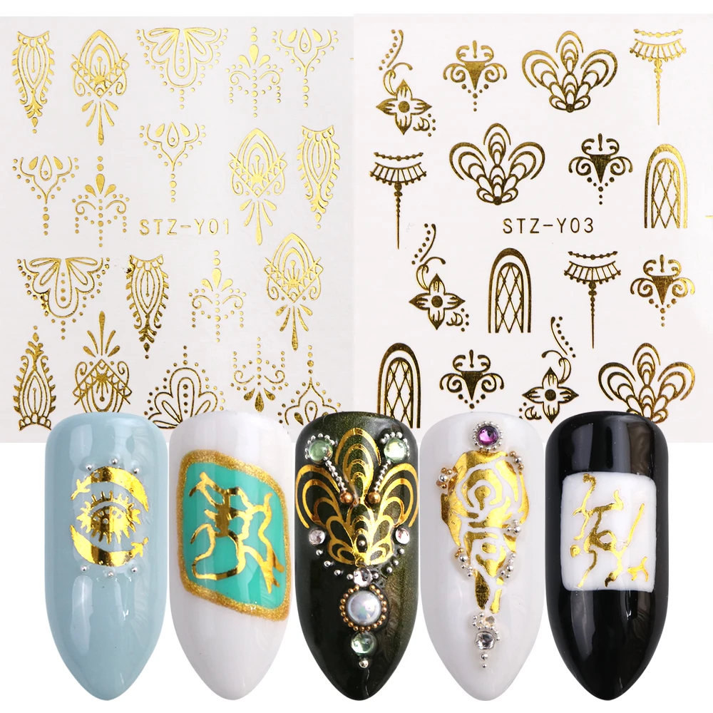 

1 Sheet Gold Nail Stickers Necklace Flower Animal Leaves Jewelry Water Decals Slider for Manicure Accessories Decor JISTZ-YY20-1