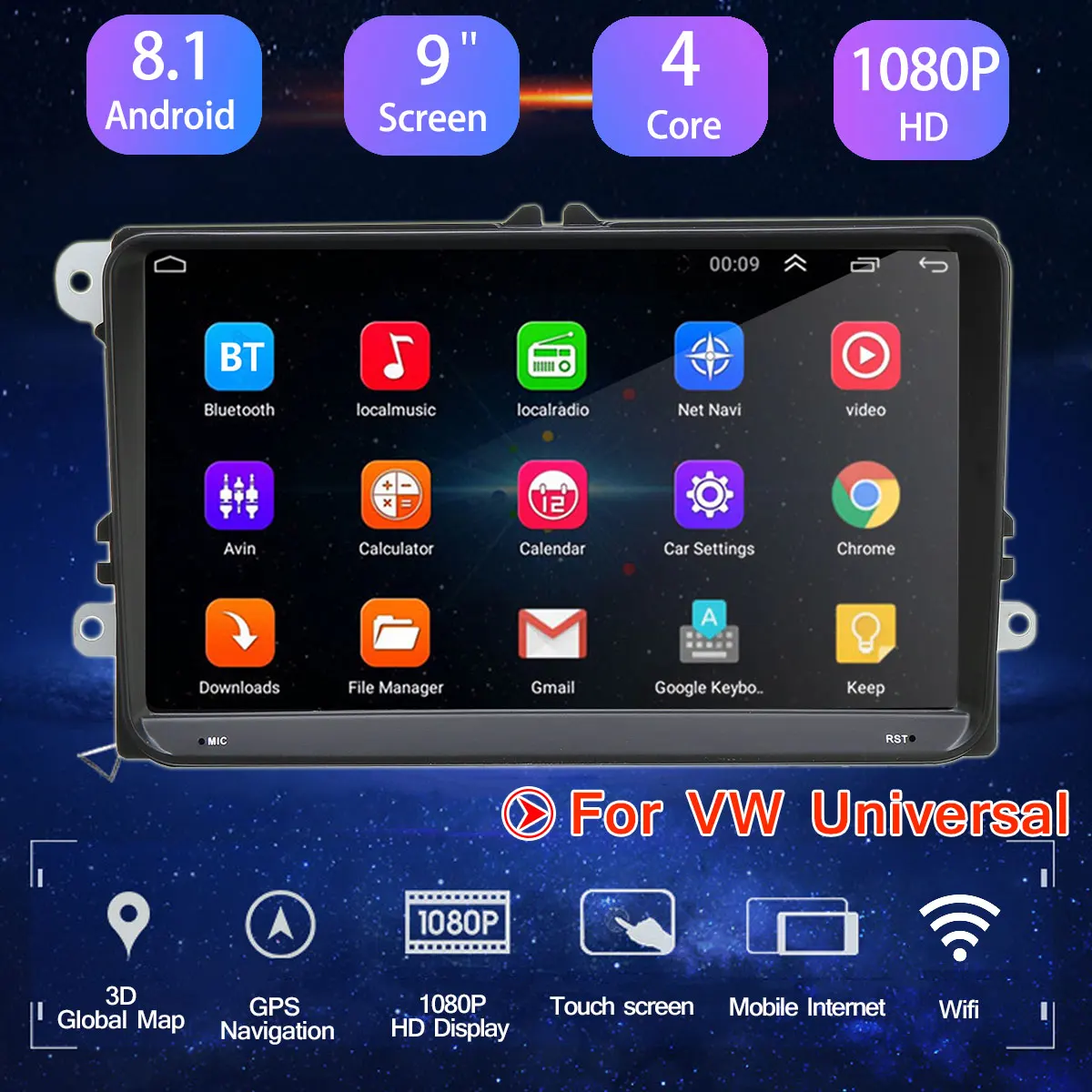 Clearance Car Radio Multimedia 9" Android 8.1 car dvd audio stereo player Navigation for For VW wifi GPS RDS Stereo Radio MP5 Player 2