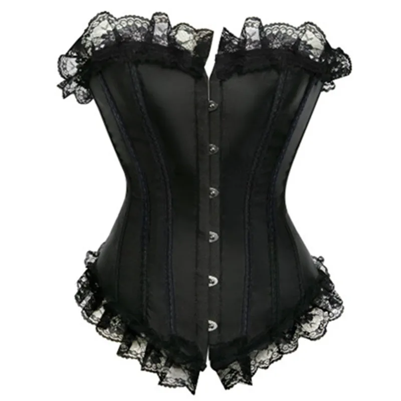 Buy Lace Trim Overbust Corset and Bustier Sexy Satin