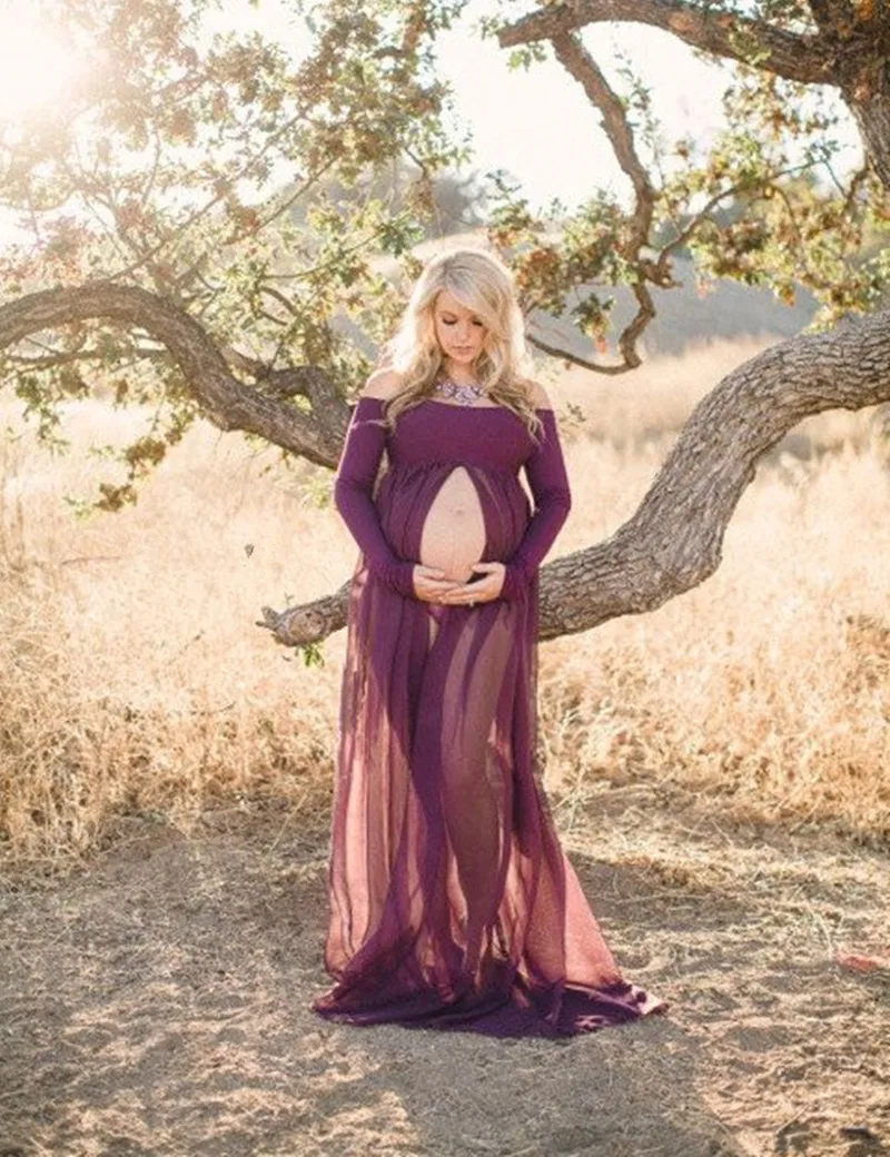 Hot Sale Maternity Dress For Photo Shoot Maxi Maternity Gown Split 