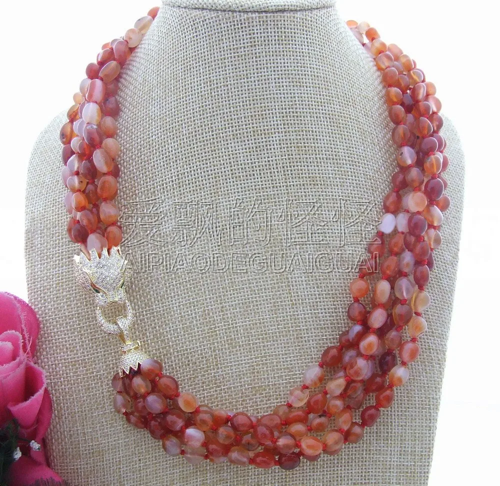 

Women's 21" 6Strds Carnelian CZ Clasp Necklace