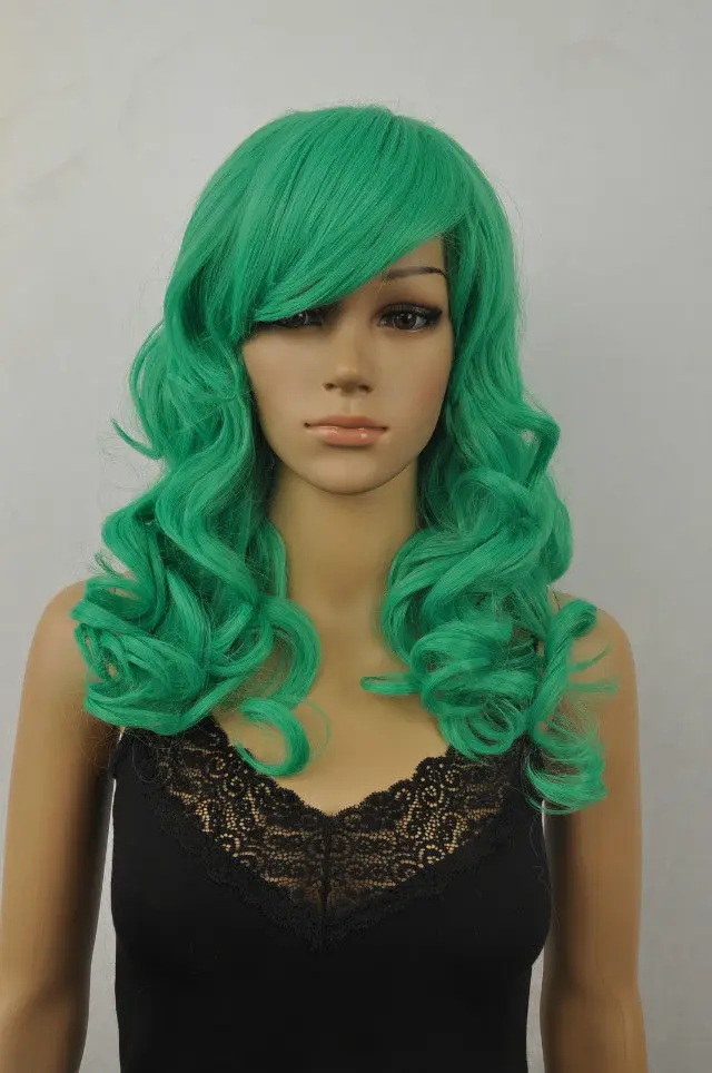 Green Medium Curly Women"s wig cosplay wigs for women wigs Fast deliver