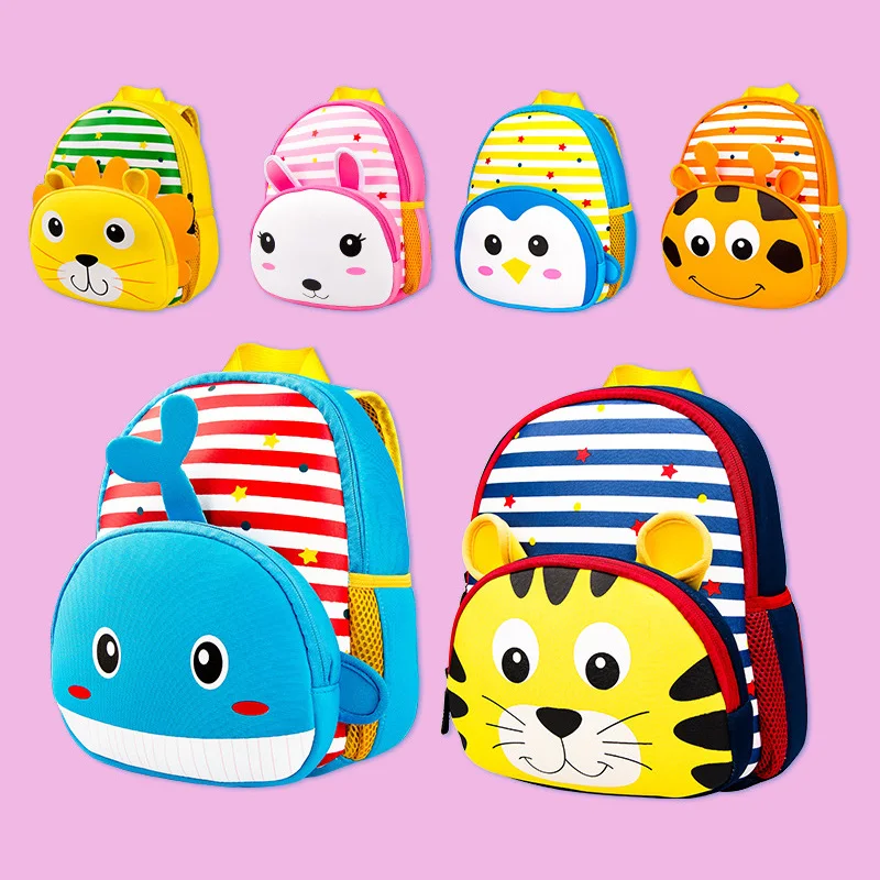 

3-6 Yrs Kids Backpack Kindergarten Cute 3D Lion Rabbit Penguin Zoo Animals Waterproof Neoprene Boys Girls Children Backpacks