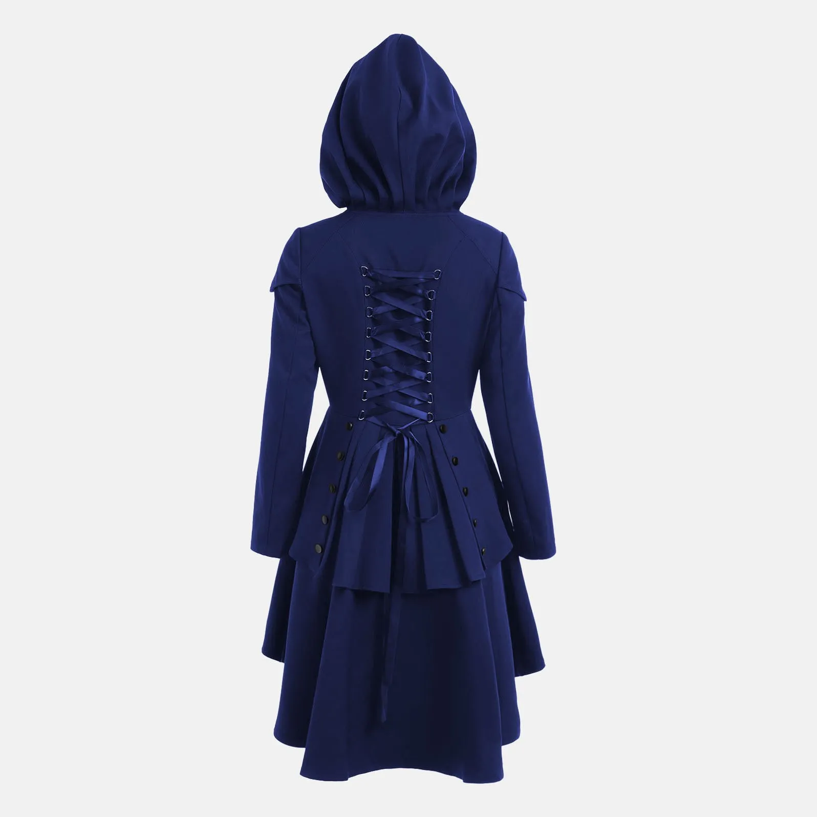 Women Autumn Coat Euro Style Back Cross Bandage Hooded Trench Long Gothic Halloween Layered Lace Up High Low Hooded Coats Women Autumn Coat Euro Style Back Cross Bandage Hooded Trench Long Gothic Halloween Layered Lace Up High Low Hooded Coats