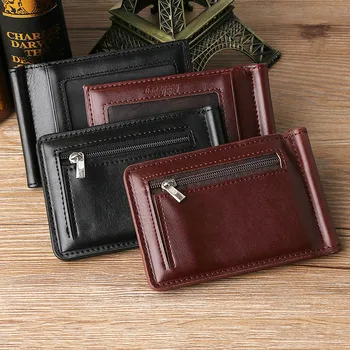 

1PC Men Business Leather Credit Card Wallet Magnet Hasp Bifold Fashion Purse Money Clip Coin Pocket Men Money Clip 2020