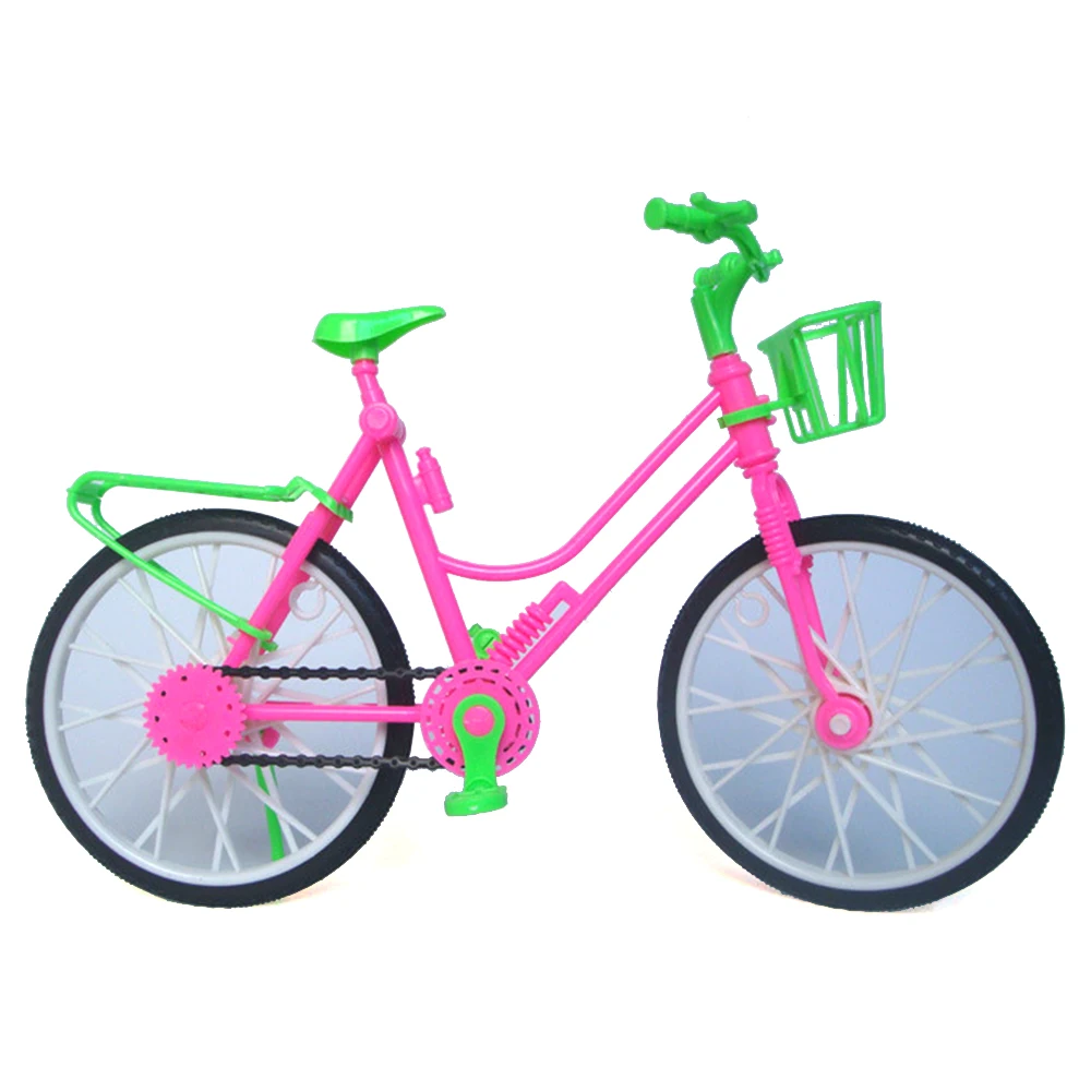 Besegad Kids Handmade Plastic Mini Doll Bike Bicycle with Basket Dollhouse Scooter Furniture Accessories for Barbie Doll Toy