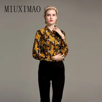 

High Quality 2018 Spring & Fall Newest Turn-down Collar Full Sleeve Leopard Cat Pattern Print Fashion Blouse Women