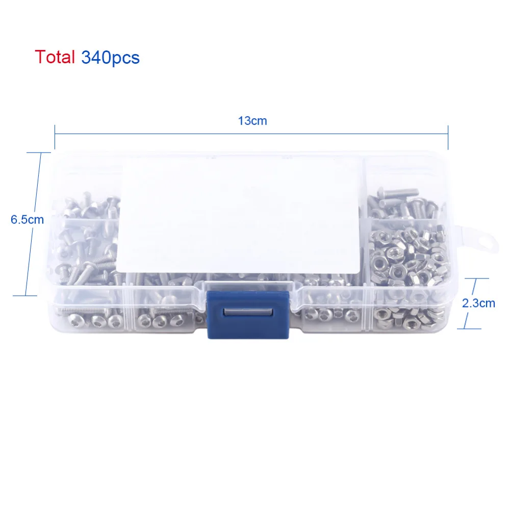 340 шт./лот M3 кнопочная головка с шестигранной головкой нарезной болт гайка из нержавеющей стали SS304 M3 шурупы гайки набор крепежных деталей